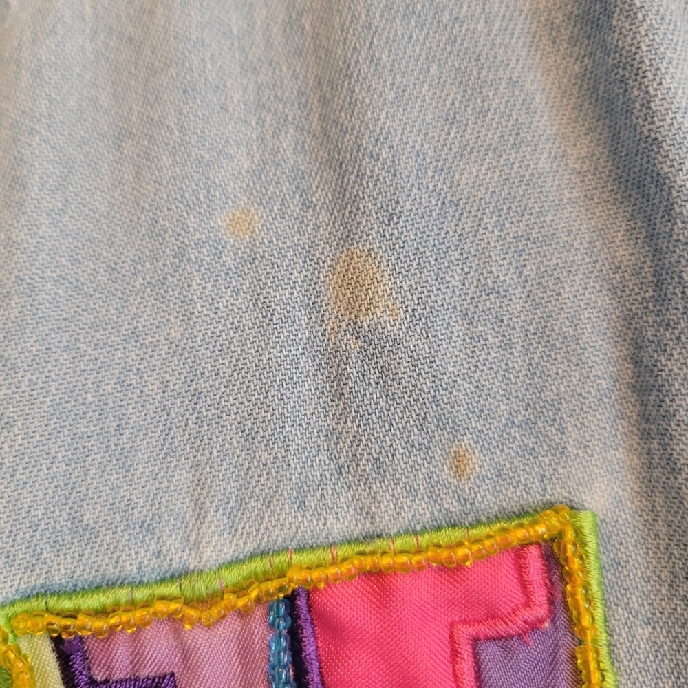 Vintage 90s Patchwork Denim Shirt Large Beaded Boho Art Teacher Chic - Picture 12 of 12